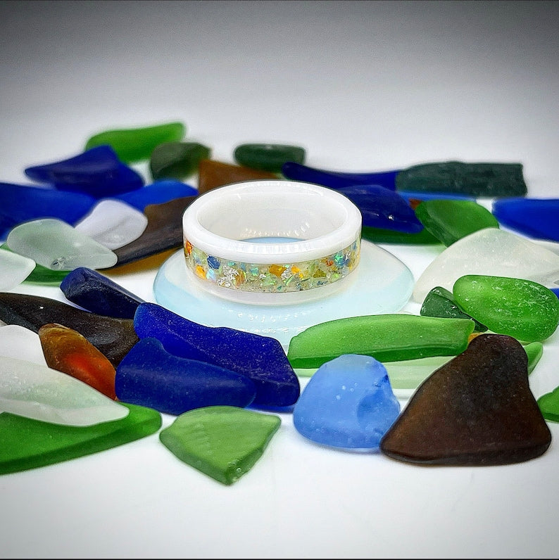 Coastal Radiance Glowing Sea Glass Beach Ring - Classic Series