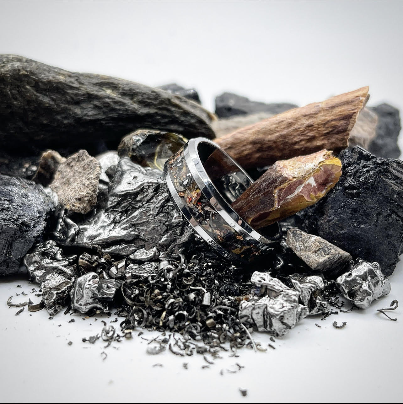 Custom Handmade Rings made from fossils, trilobites, meteorite, dinosaur bone, T. Rex Teeth, shark teeth, rare materials, triceratops, petrified wood, and other unique materials - MariMar Galleria