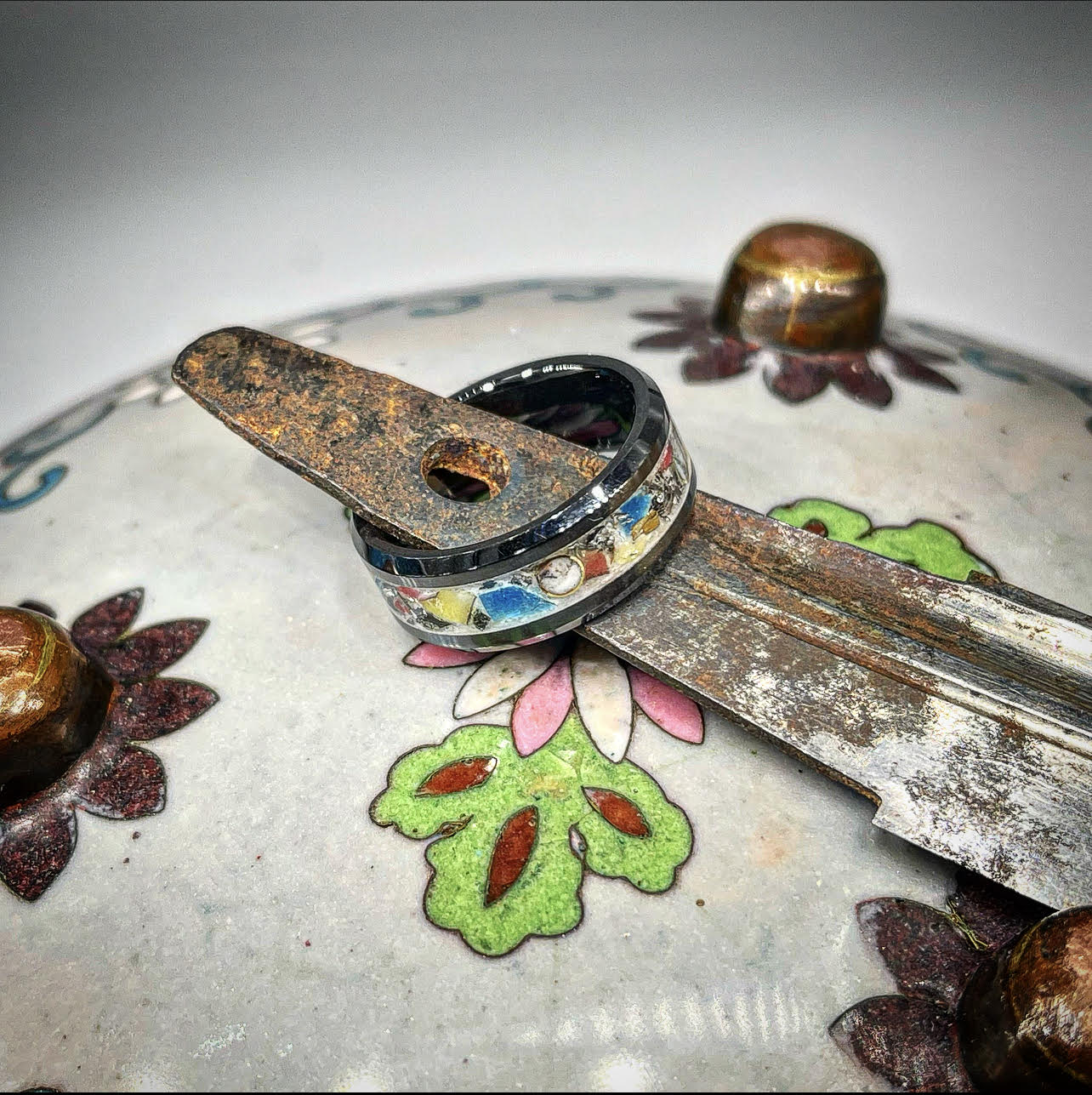 Cloisonné enameled vase art japan Japanese ring jewelry unique contemporary handmade couture designer