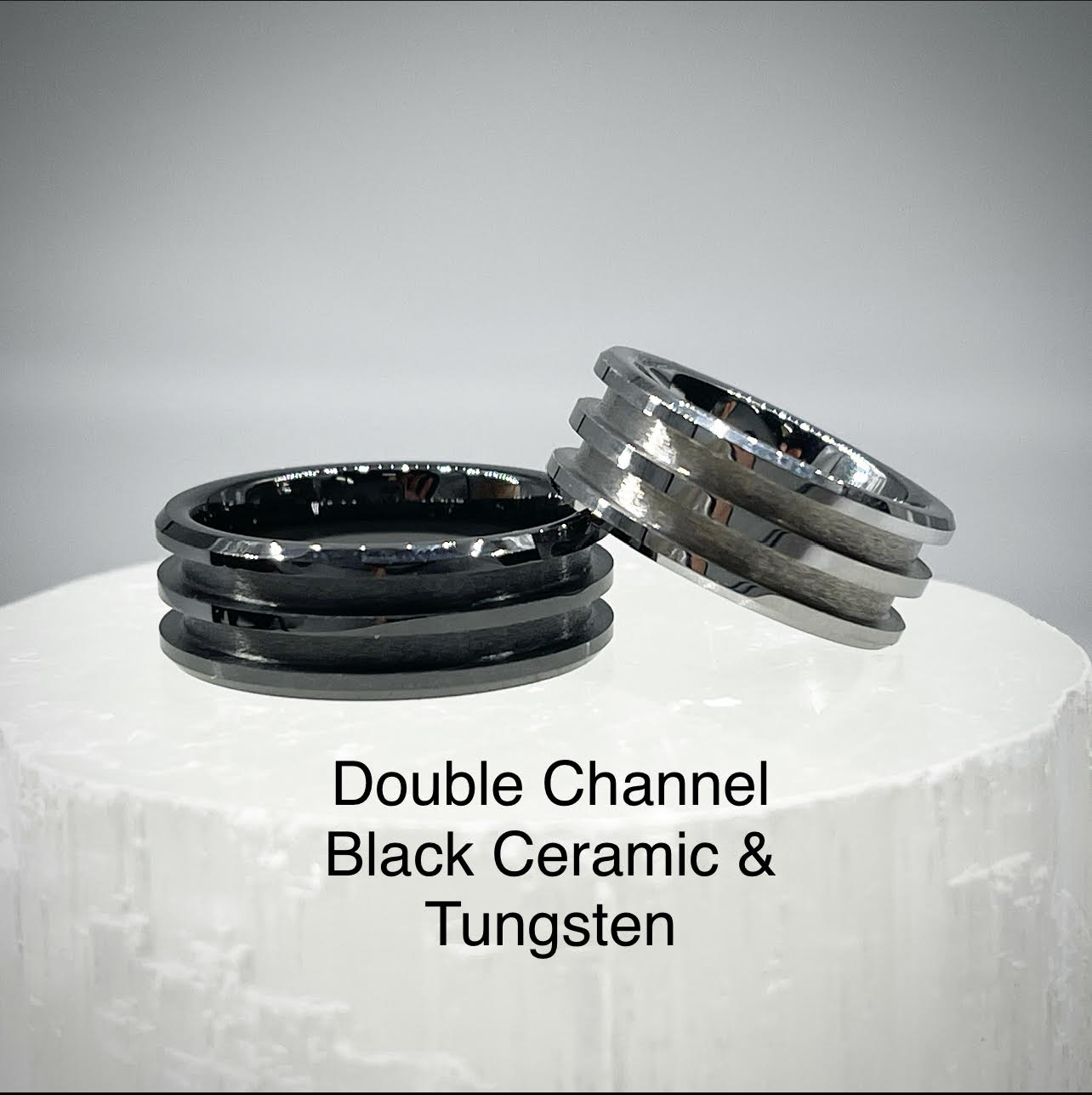 Double Channel Meteorite Ring
