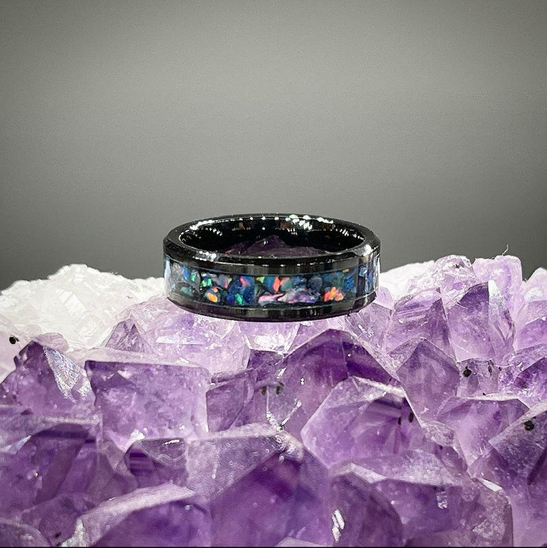 Elysian Waves Abalone and Opal Ring - Classic Series